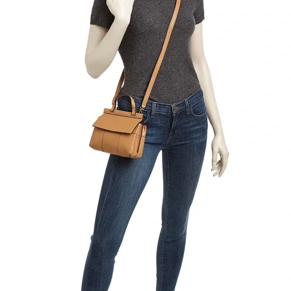 Tory Burch Block  T Mini Satchel Bag Light Tan Leather Handbag Top Handle 2 Ways - Picture 4 of 17